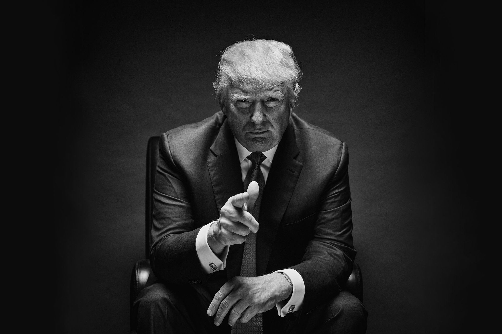 donald trump, gigachad, black eyes, blonde hair, closed mouth, fat, front view, full body, gray background, gray skin