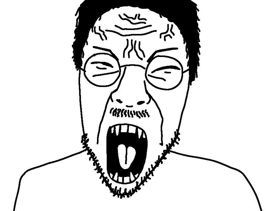 unknown, aliased, angry, beard, black beard, black hair, fangs, forehead lines, glasses, gook