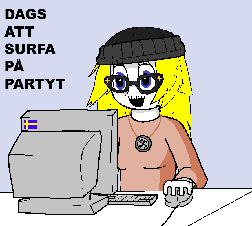 soytan, blonde hair, computer, computer monitor, computer mouse, drink, female, glasses, hair, headband