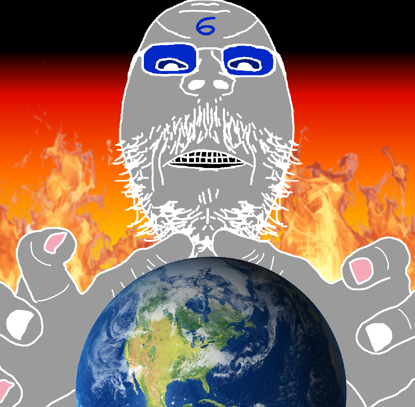 admin 6, gapejak, gapejak front, 6, angry, black sclera, clenched teeth, earth, facial mark, fire