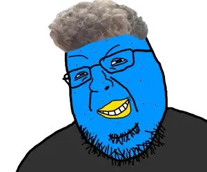 turrican, shotjak, 1soyjak, blue skin, gray shirt, smug, transparent background, twitter immigrant, zoomer, zoomer hair
