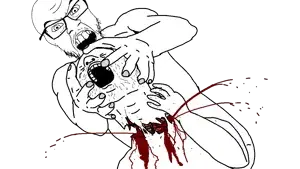 feraljak, soyak, beheading, blood, buff, muscles, muscular male, stubble, transparent background