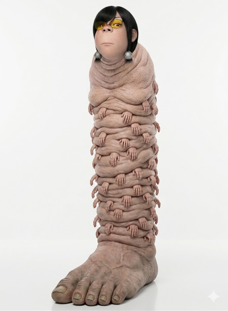 gapejak, female gapejak, femjak, monstrous cobblecreatures, abomination, black hair, closed mouth, creature, ear, fat