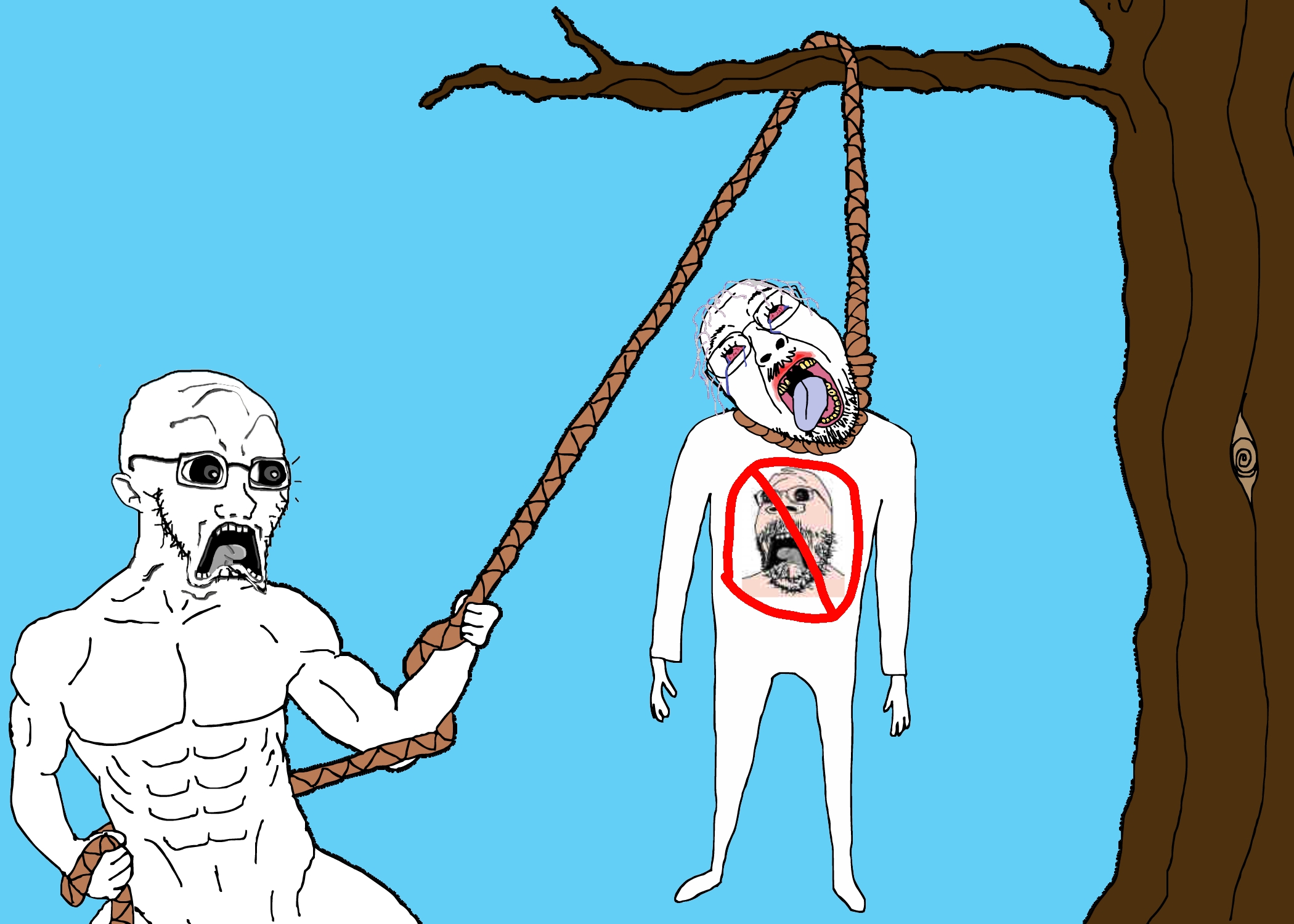 bernd, soyak, doctos, hanging troonjak, troonjak, doctos, ack, angry, bloodshot eyes, broken teeth