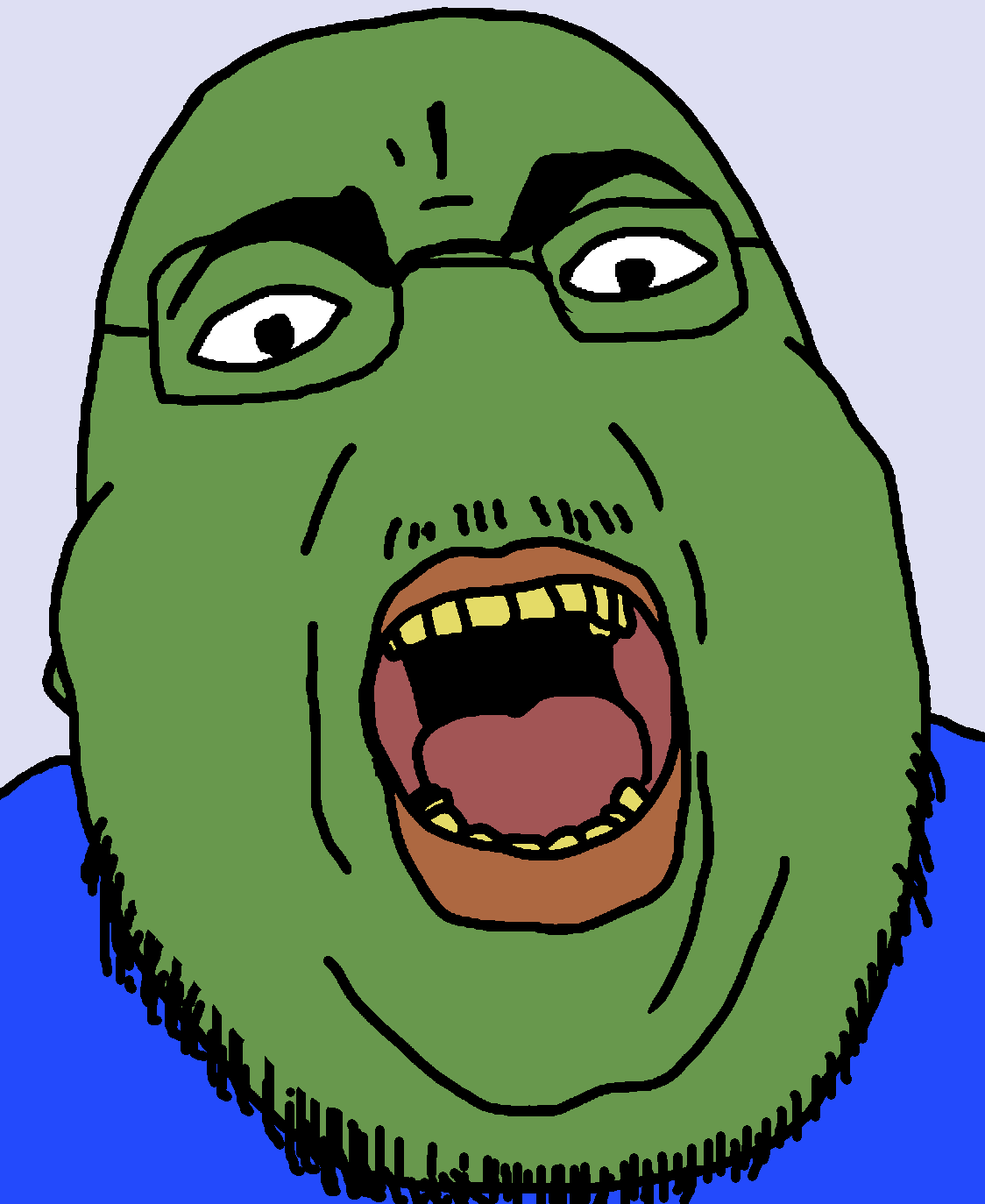 pepe, chugsjak, amphibian, angry, animal, badlandschugs, big lips, blue shirt, chin, double chin