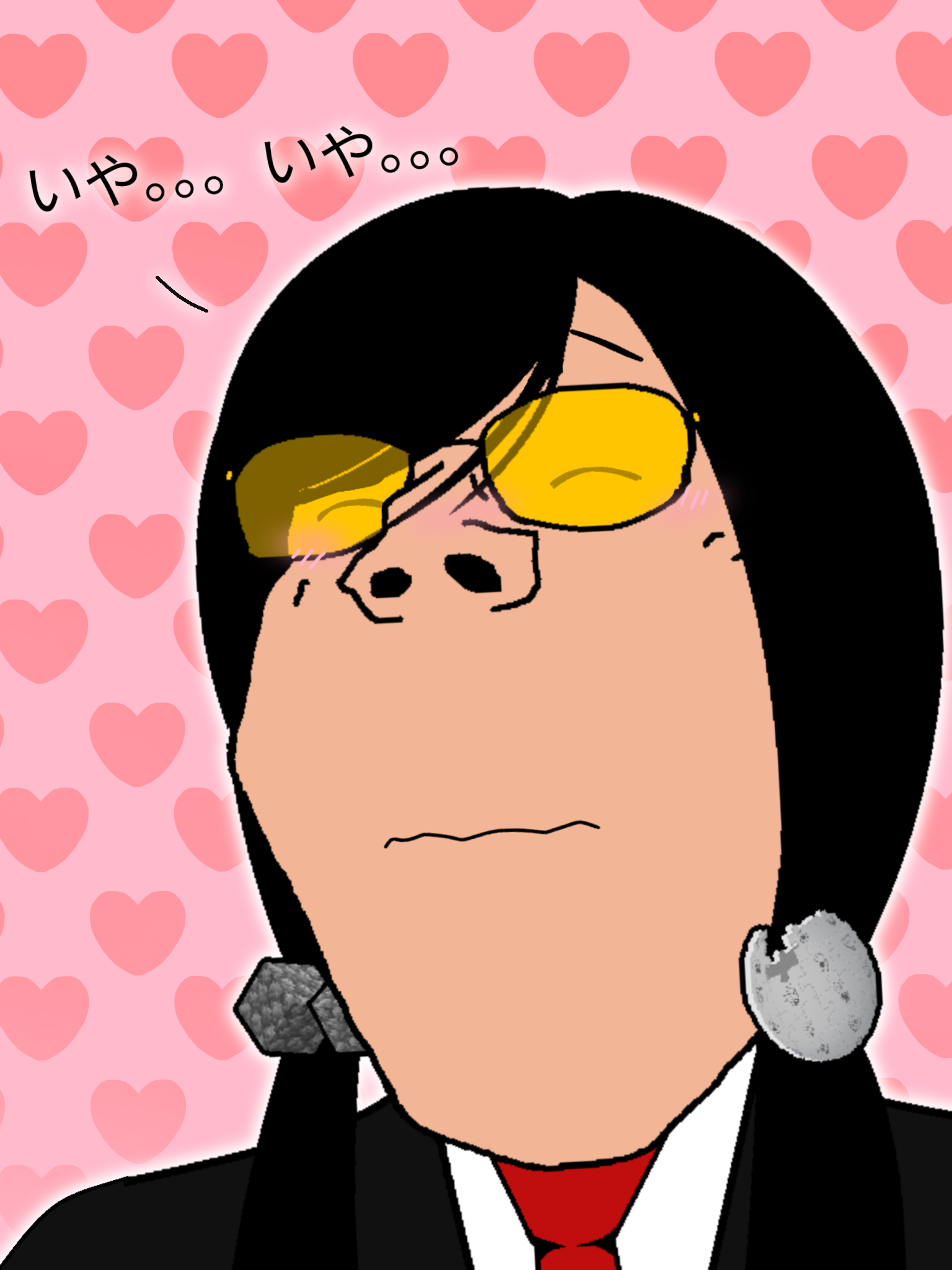 gapejak, female gapejak, femjak, > <, blush, closed eyes, closed mouth, clothes, colored glasses, female