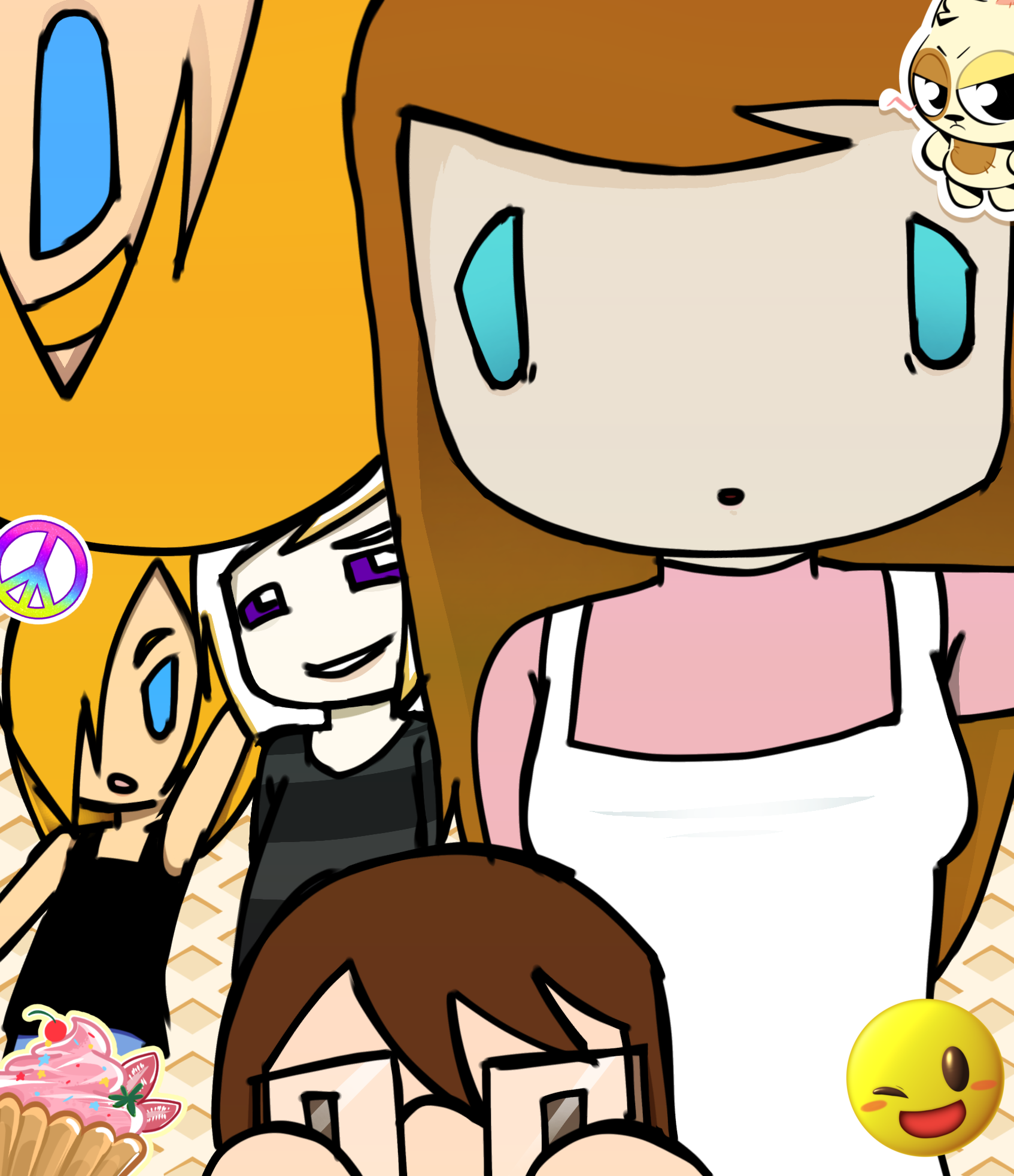 blugetoffsoybooru, blonde hair, blue eyes, brown eyes, brown hair, eyebrows, glasses, hair, ibispaint, original character