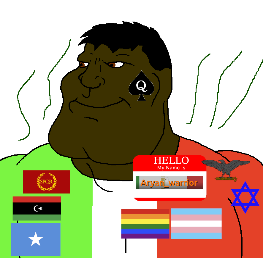 tacoblimp, mexigemmy, black hair, blacked, brown eyes, eagle, fascism, hair, greedy personish star, name tag