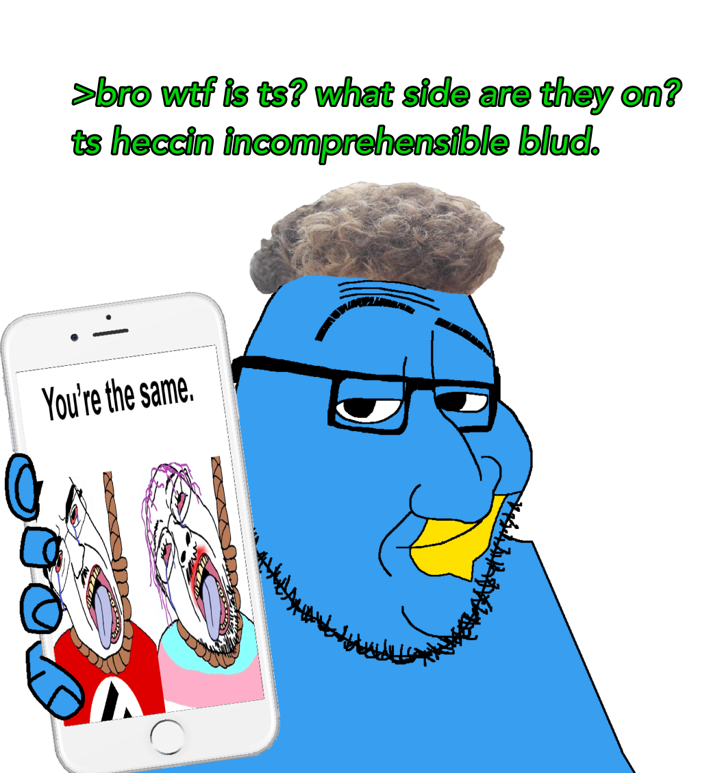 bernd, chudjak, markiplier soyjak, smugjak, patrick, troonjak, showing phone, x immigrants, blue skin, greentext