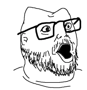 unknown, brainless, clothes, ear, glasses, mustache, open mouth, soyjak, stubble