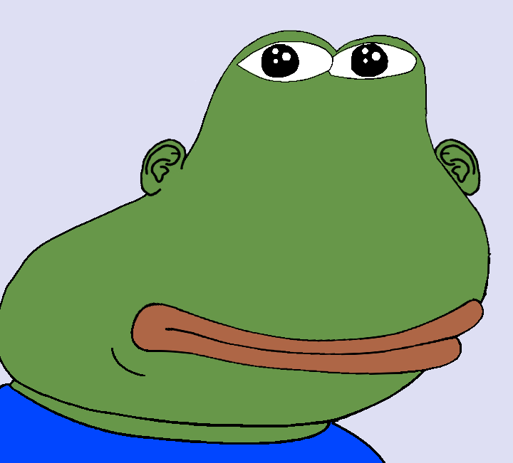 pepe, aliased, background, big lips, blue, blue shirt, creature, distorted, ear, edit