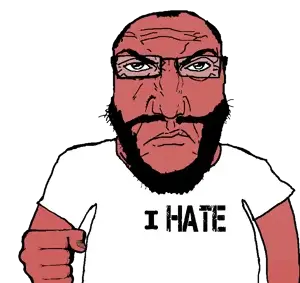 markiplier soyjak, science lover, punisher face, angry, balding, beard, clothes, glasses, hands, holding object
