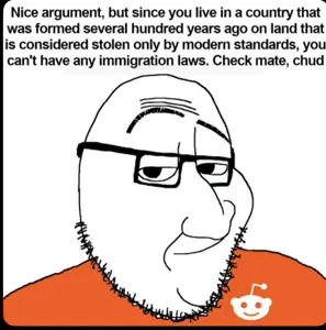 smugjak, bald, glasses, orange shirt, reddit, smirk, stolen land, stubble