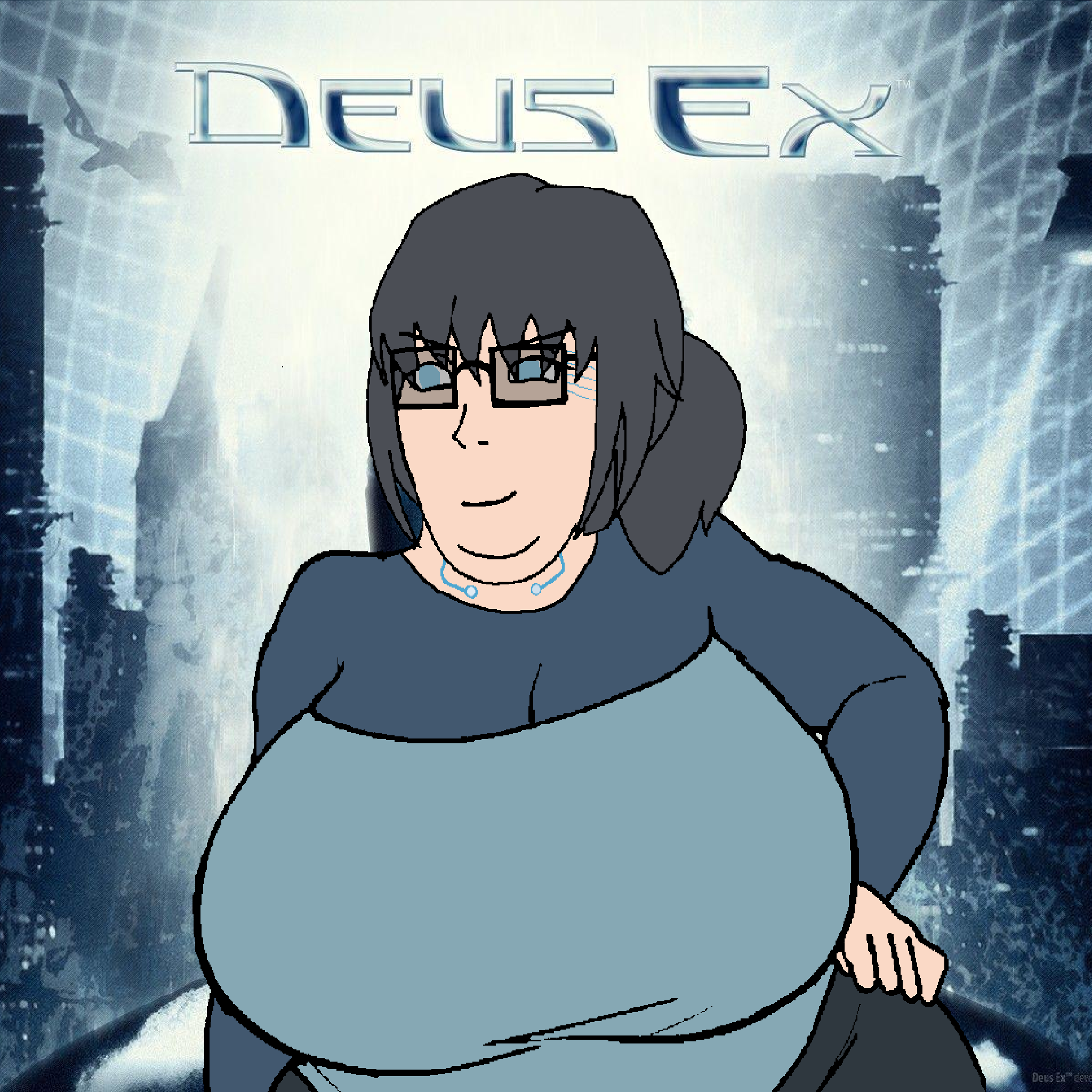 jc denton, soyak, soygirl, femjak, bbw, blue eyes, booba, chin, cyberpunk, cyborg