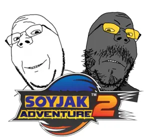 sonic the hedgehog, cobson, gapejak, mustached gapejak, wholesome soyjak, angry, frown, glasses, gray skin, logo