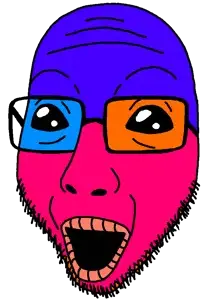 derpjak, colorjak, oh my god she is so attractive, beard, black sclera, derp, full head, glasses, open mouth, soyjak