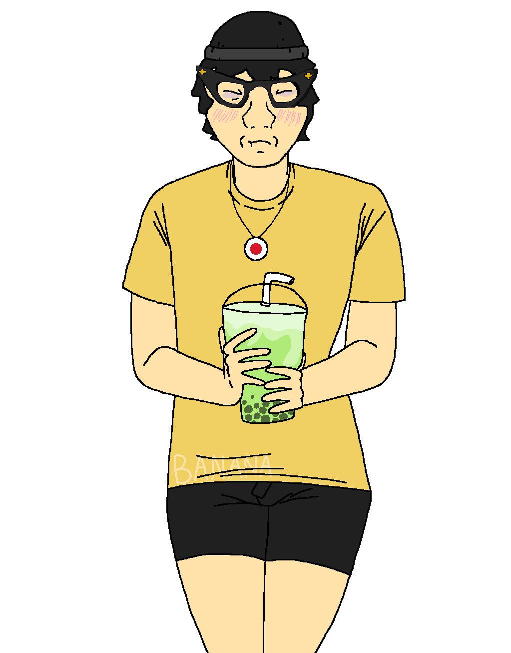 soychang, soytan, almost full body, asian, asian eyes, asian man, beanie, black hair, blush, boxers