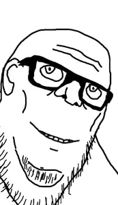 stu, closed mouth, glasses, smile, soyjak, stubble