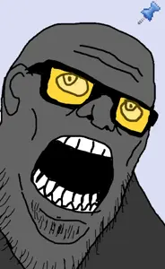stu, glasses, open mouth, push pin, soot colors, soyjak, sticky, stubble