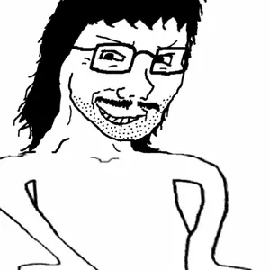 matchajаk, animated, glasses, hair, half body, looking at you, moving, mullet, mustache, smile