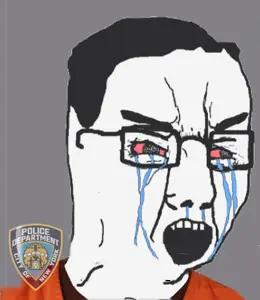 chudjak, bloodshot eyes, clothes, crying, derek chauvin, glasses, hair, jail, open mouth, soyjak