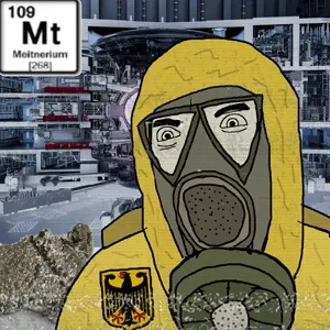 cobson, chemistry, element, gas mask, germany, hazmat suit, irl background, lise meitner, mask, meitnerium