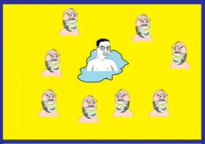 chudjak, babyjak, glasses, multiple soyjaks, pacifier, pee, pool, swimming, water