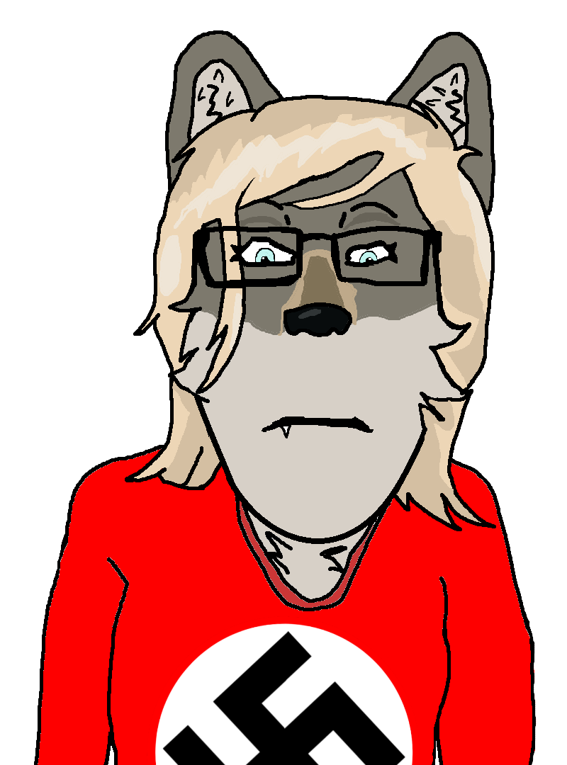 markiplier soyjak, female markiplier, furplier, neutralplier, aryan, a10 eyes, animal, blonde hair, blue eyes, closed mouth