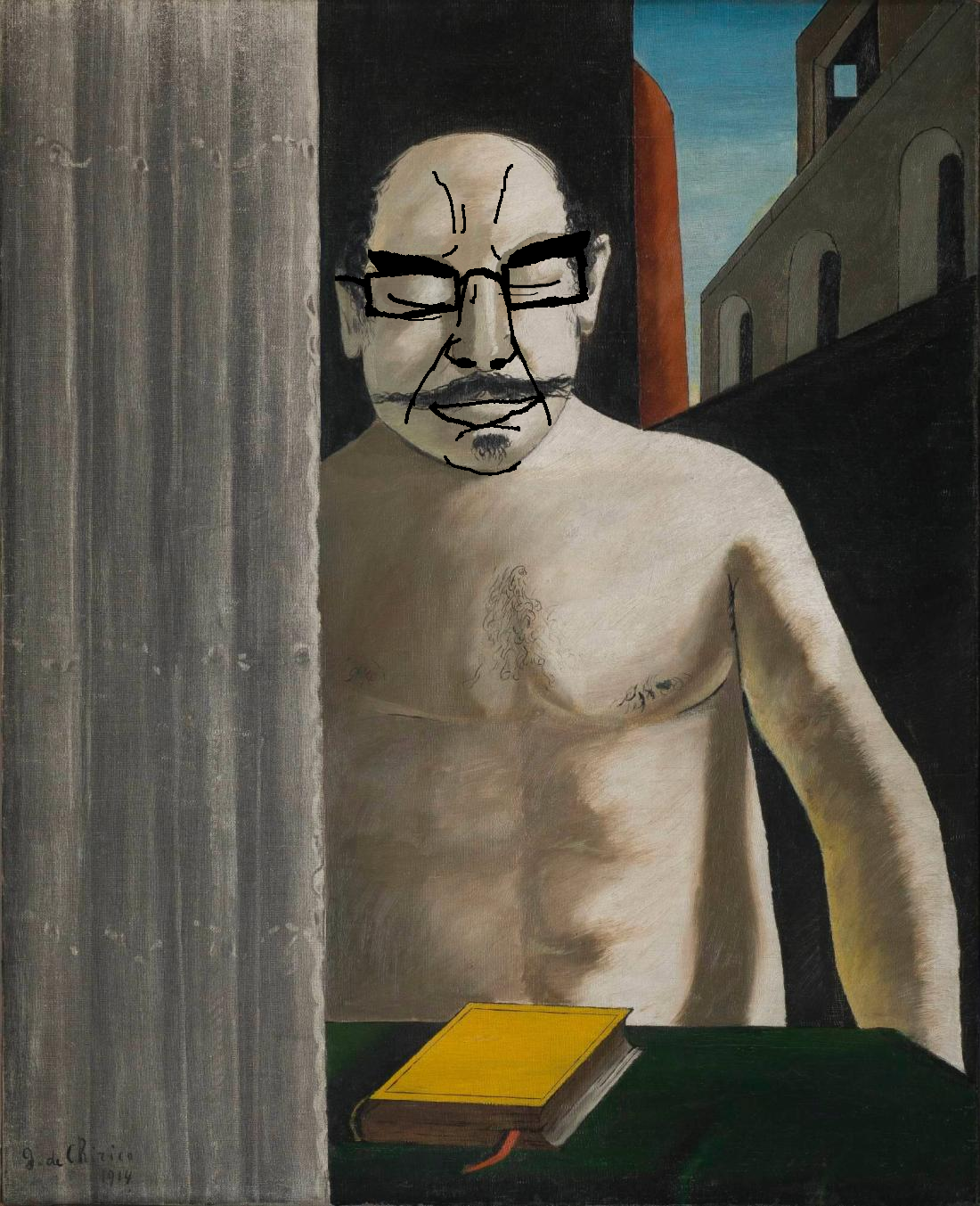 chudjak, chudjak front, art, balding, beard, black hair, chirico, closed eyes, closed mouth, giorgio de chirico