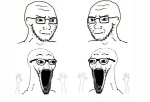excited soyjak, soyak, wewjak, thing japanese, 4soyjaks, anti soyjak, arm, closed mouth, concerned, excited
