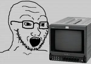 soyak, crt, glasses, open mouth, screen, soyjak, stubble, television