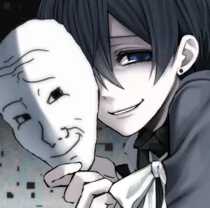 wojak, anime, bald, black butler (anime), black hair, ciel phantomhive (black butler), clothes, hair, smile, smug