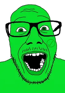 turrican, punkjak, 1soyjak, checkmark, glasses, green eyes, green skin, stubble, teeth, white background