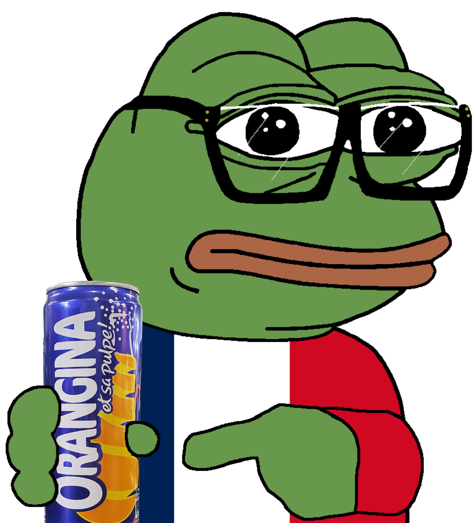 pepe, amphibian, animal, closed mouth, clothes, drink, flag, france, french, french text