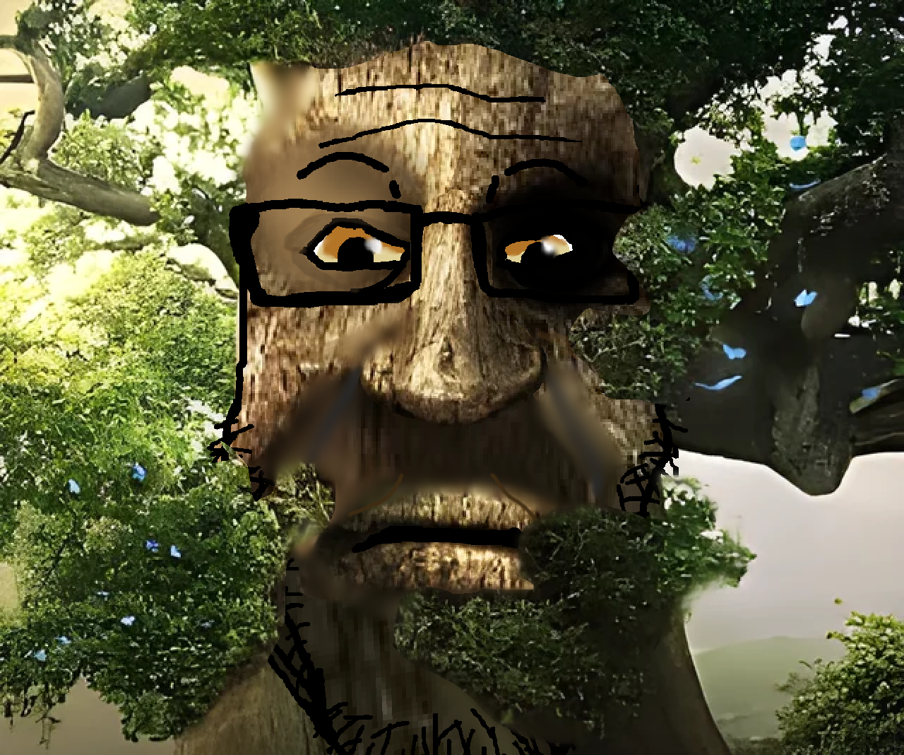 markiplier soyjak, neutralplier, animal, background, branch, brown skin, bug, butterfly, closed mouth, edit