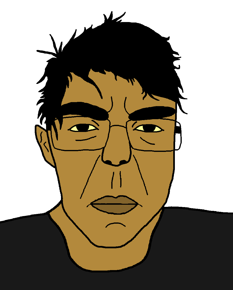 chudjak, patrick, black hair, brown skin, bushy eyebrows, clothes, ear, glasses, hair, lips