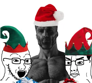 gigachad, chudjak, soyak, 2soyjaks, christmas, clothes, elf, gift, glasses, hair
