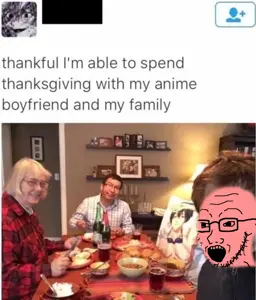 soyak, body pillow, facebook, glasses, irl background, open mouth, pink skin, soyjak, stubble, text