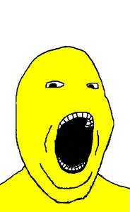 gapejak, no eyebrows, no nose, open mouth, pacman, soyjak, video game, yellow skin