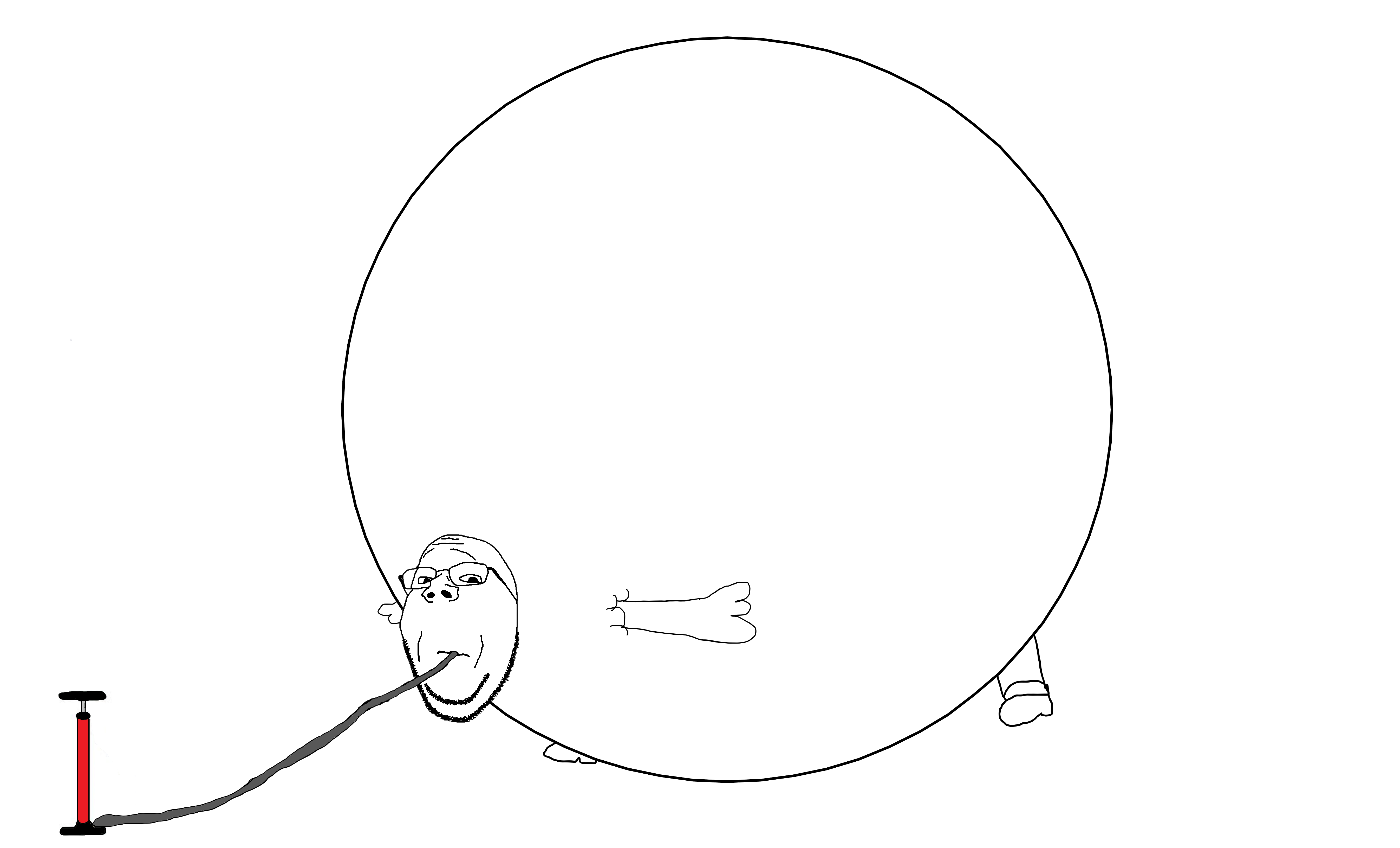 gapejak, wholesome soyjak, air pump, arm, closed mouth, feet, glasses, inflated, inflation fetish, leg