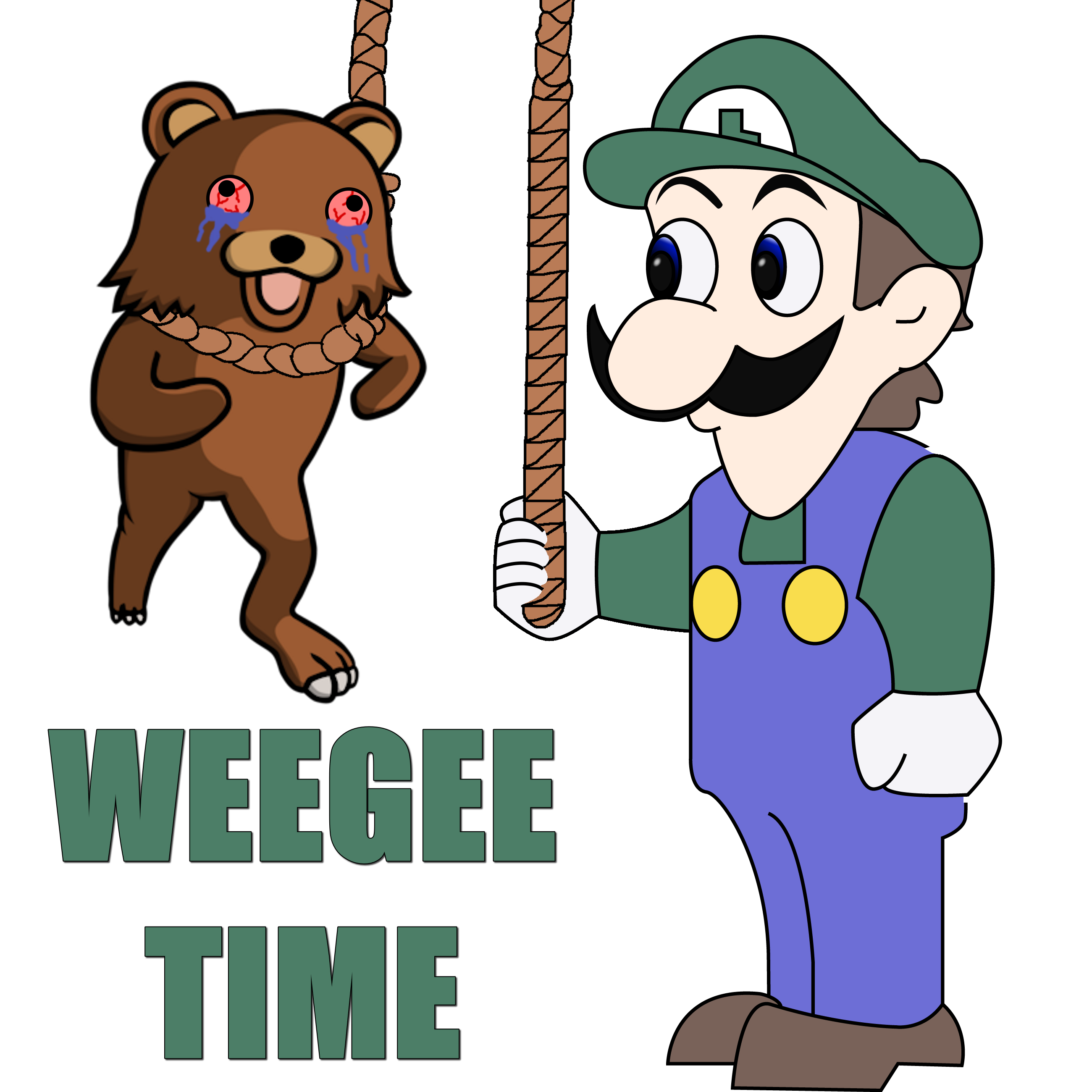 puertorican, luigi, pedobear, weegee, ack, antialiased, bloodshot eyes, blue eyes, brown hair, clothes