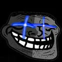 gigachad, trollface, gigatroll, beard, glowing eyes, open mouth, smile, teeth, wrinkles