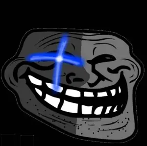 gigachad, trollface, gigatroll, beard, glowing eyes, open mouth, smile, teeth, wrinkles