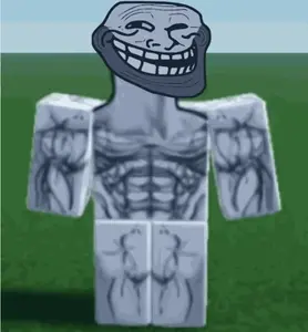 gigachad, trollface, gigatroll, beard, buff, muscles, open mouth, smile, teeth, wrinkles