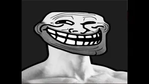gigachad, trollface, gigatroll, beard, open mouth, smile, teeth, wrinkles