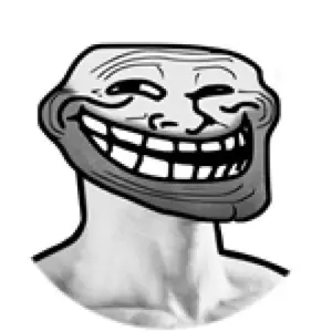 gigachad, trollface, gigatroll, beard, open mouth, smile, teeth, wrinkles