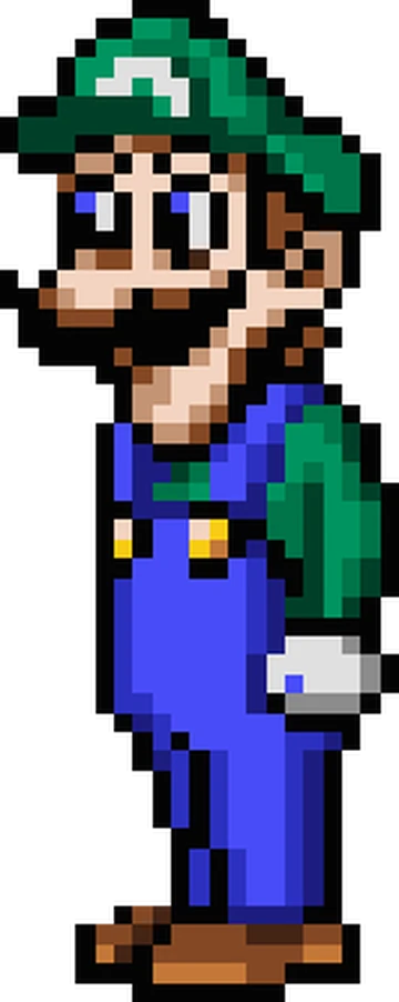 luigi, weegee, antialiased, blue eyes, brown hair, clothes, hair, hat, mario is missing, mustache