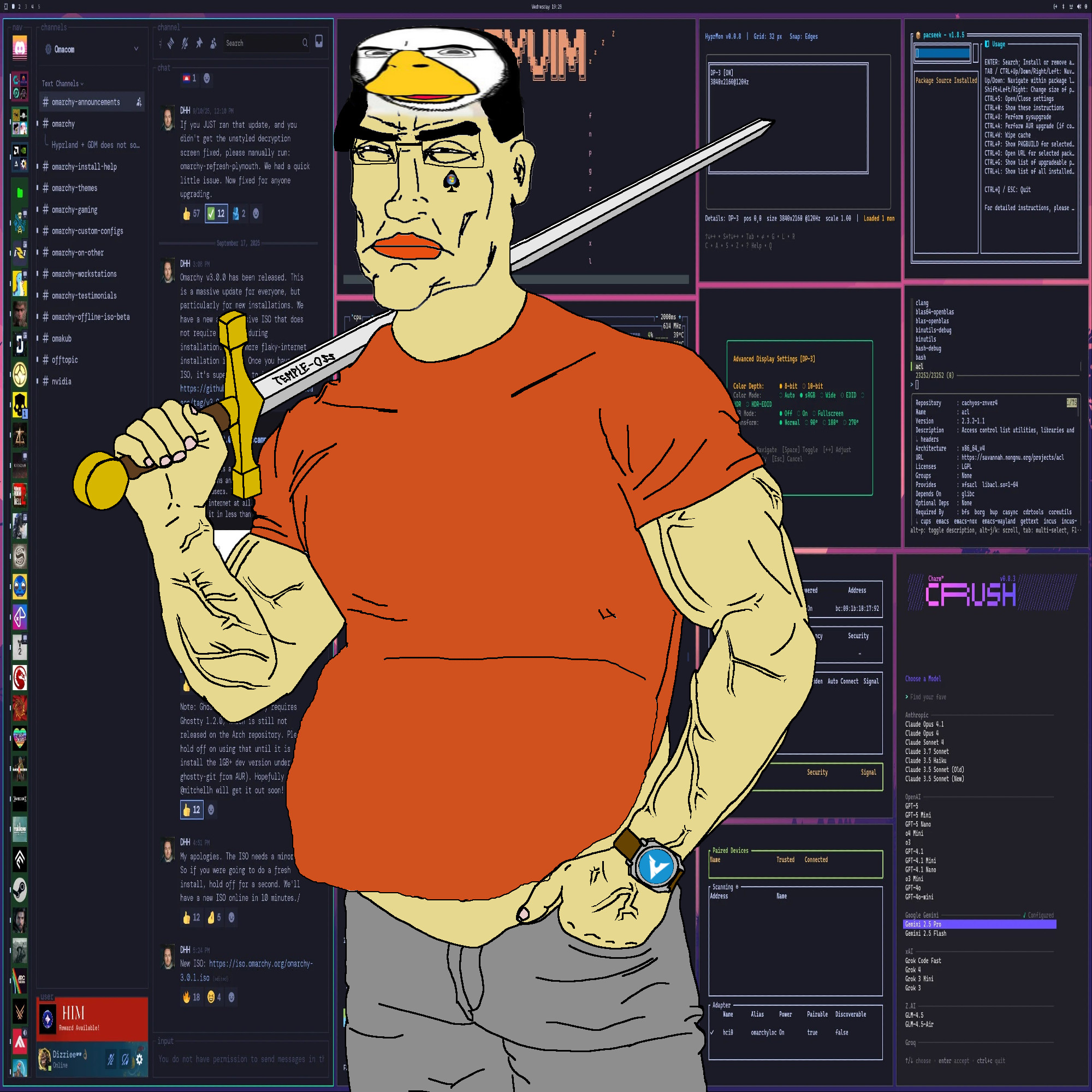 chudjak, cobson, perceptive chud, arch linux, asian, chud, claymore, closed mouth, clothes, discord