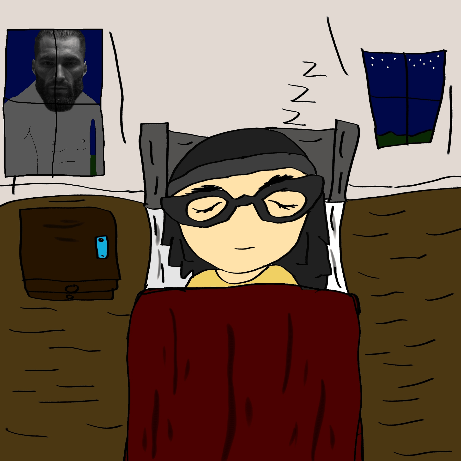 gigachad, soychang, soytan, animated, arm, asian, asian female, beanie, bed, black hair