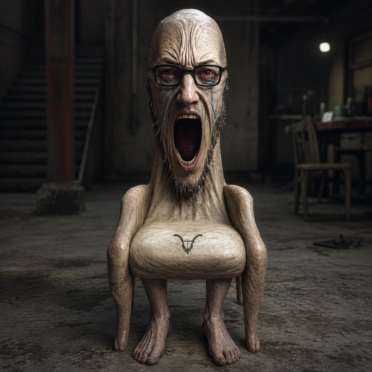 soyak, long crying soyak, long crying soyak front, long soyak, soyak (crying), soyak front, basement, bloodshot eyes, chair, chibi reviews